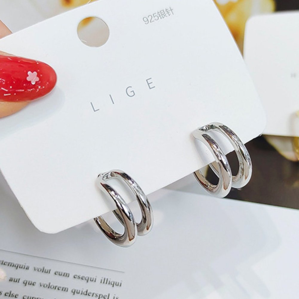 Simple Style Double-Hoop Earrings 925 Sterling Silver Posts for Men & for Women